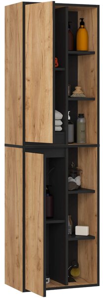 Dulap de baie Vambos W50 2D 6P (stejar artizanal + negru). Promo -18%. 1152101