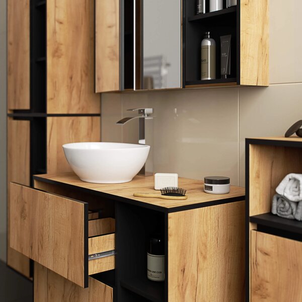 Dulap de baie Vambos W50 2D 6P (stejar artizanal + negru). Promo -18%. 1152101