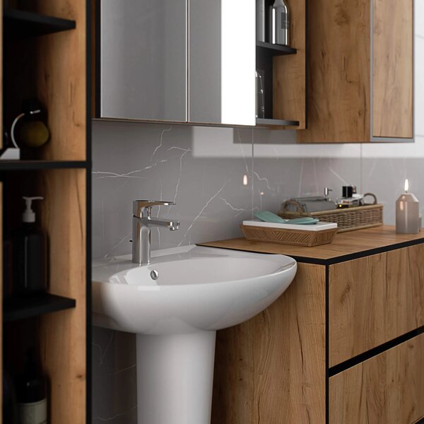 Dulap de baie Vambos W50 2D 6P (stejar artizanal + negru). Promo -18%. 1152101