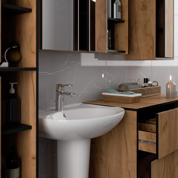 Dulap de baie Vambos W50 2D 6P (stejar artizanal + negru). Promo -18%. 1152101