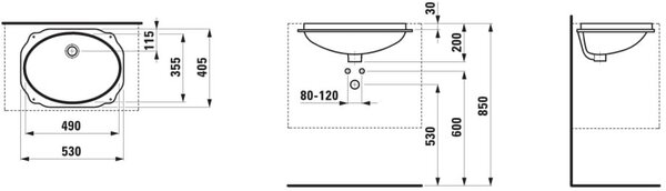 Laufen Birova lavoar 49x35.5 cm ovale sub blat alb luciu H8111910000001