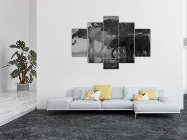 Tablou cu elefanți - albnegru (150x105 cm)