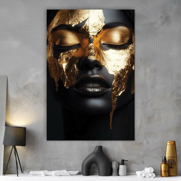 DUBLEZ | Tablou negru cu auriu - Portret modern | Imprimare UV premium
