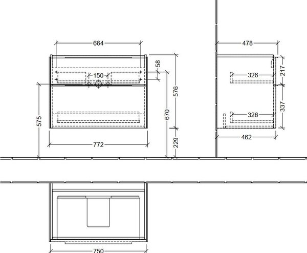 Villeroy & Boch Subway 3.0 dulap 77.2x47.8x57.6 cm sub chiuveta pe perete alb C57400VF
