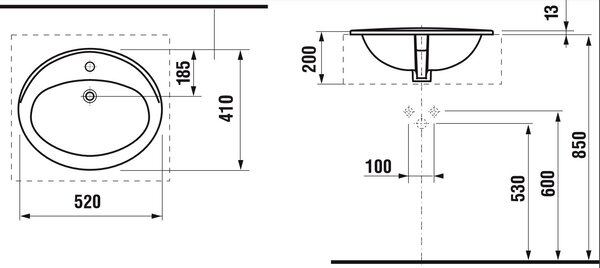 Jika Ibon lavoar 52x41 cm ovale încastrat alb H8130100001041