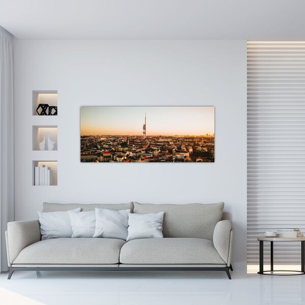 Tablou apusului de soare deasupra orașului Zizkov (120x50 cm)