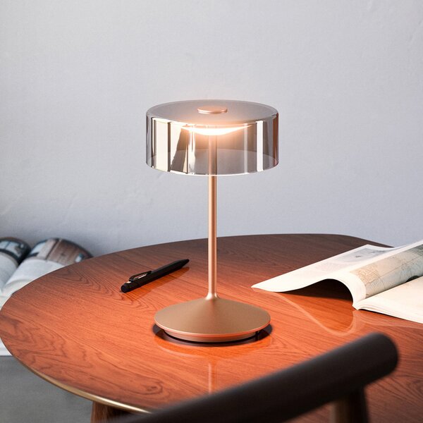 Sigor Numotion LED lampă de masă reîncărcabilă, bronz, sticlă, IP54, dimabil, reglabil, Bronz / Alamă Veche, Camera de zi / sufragerie, Sticlă, Modern