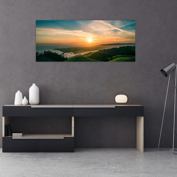 Tablou cu soarele răsărind deasupra mării (120x50 cm)
