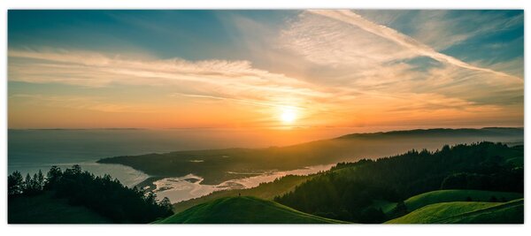 Tablou cu soarele răsărind deasupra mării (120x50 cm)