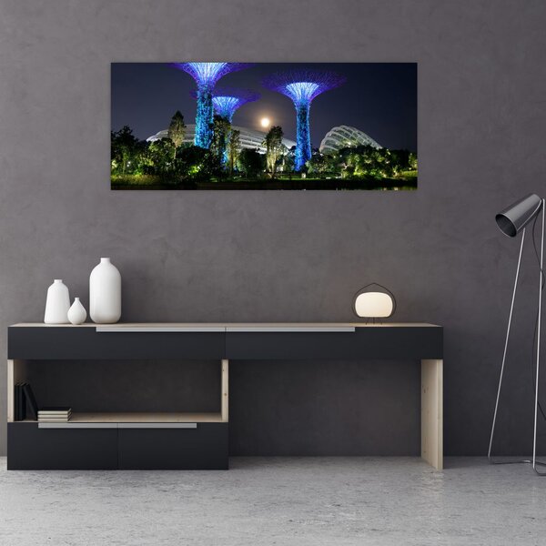 Tablou cu lună plină în grădinile din Singapur (120x50 cm)