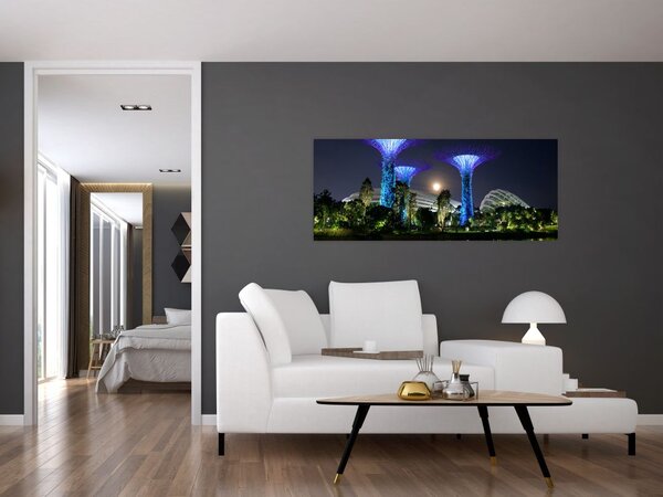 Tablou cu lună plină în grădinile din Singapur (120x50 cm)