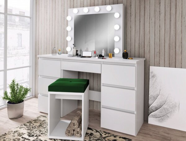 SEA516 - Set Masa toaleta, 120 cm, cosmetica machiaj, masuta vanity, oglinda cu LED-uri - Alb