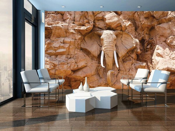 Fototapet - Elefant sculptat în piatră (152,5x104 cm)