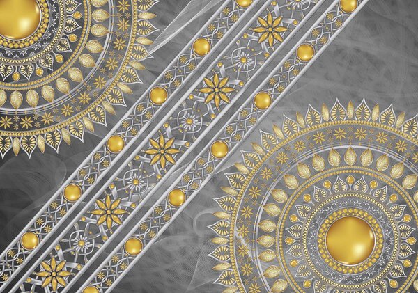 Fototapet - Mandala în argint - în diagonala (254x184 cm)