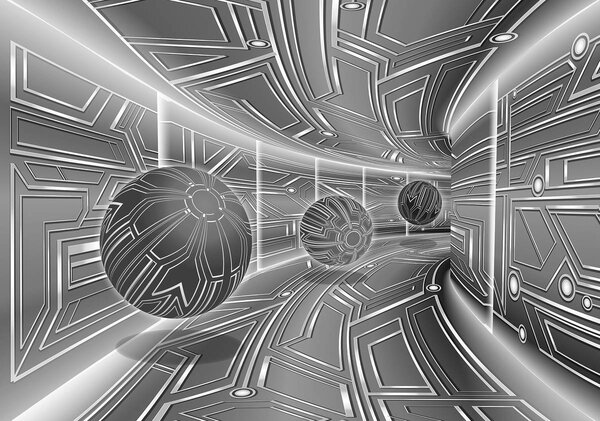 Fototapet - 3D tunel gri cu bilă (254x184 cm)