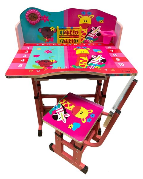 Birou cu scaunel pentru copii, 69x45x62 cm, Girafa, Roz - MSP-53