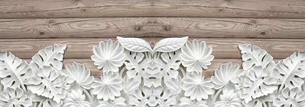 Fototapet - Florile albe ca labastru pe lemn (152,5x104 cm)