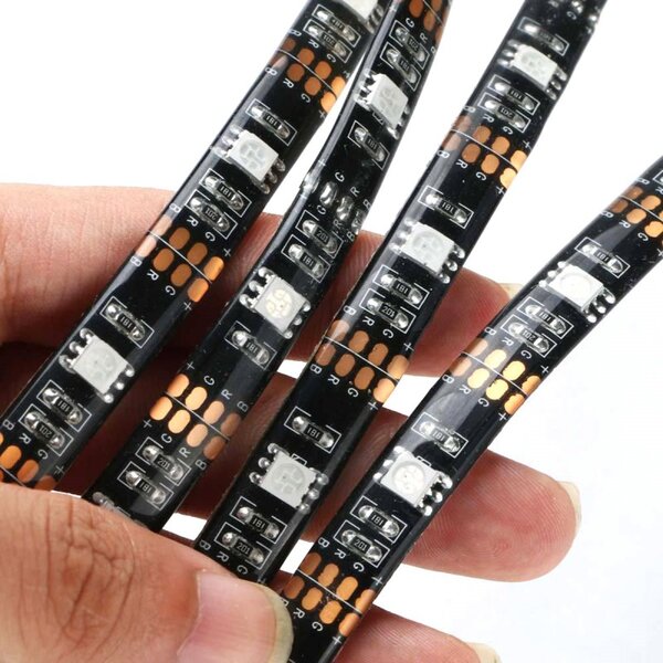 Set 4 benzi LED iluminare TV, iluminare RGB, telecomanda, 50 x 1 x 0,2 cm, negru