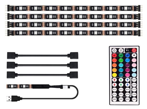Set 4 benzi LED iluminare TV, iluminare RGB, telecomanda, 50 x 1 x 0,2 cm, negru