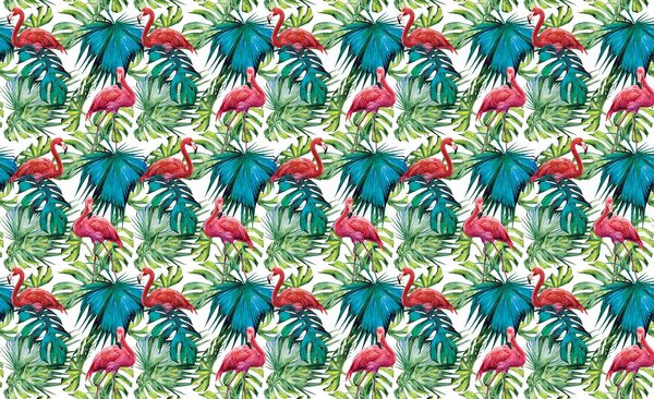 Fototapet - păsări flamingo și frunze (152,5x104 cm)