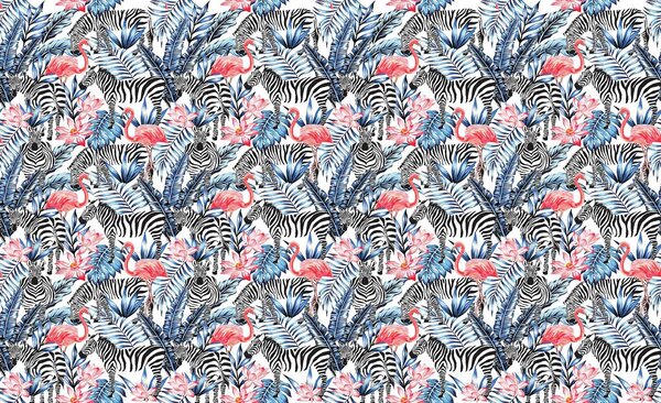 Fototapet - Mozaic - zebra cu flamingo (254x184 cm)