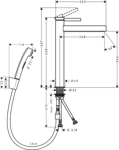 Hansgrohe Finoris baterie lavoar cu duș bideu stativ crom 76220000