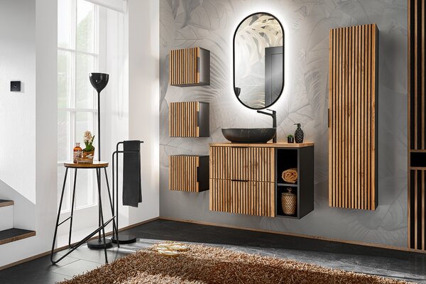 Comad Xilo dulap 60x46x57 cm sub chiuveta pe perete negru-stejar XILO BLACK WOTAN 82-60-D-2S