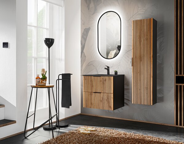 Comad Xilo dulap 60x46x57 cm sub chiuveta pe perete negru-stejar XILO BLACK WOTAN 82-60-D-2S