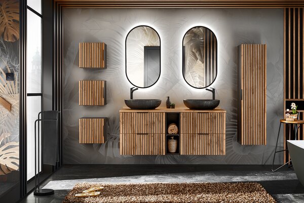 Comad Xilo dulap 60x46x57 cm sub chiuveta pe perete negru-stejar XILO BLACK WOTAN 82-60-D-2S