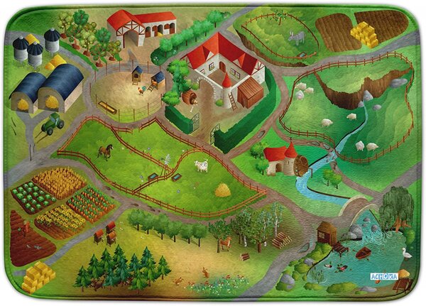 Covoras de joaca pentru copii House Of Kids, model ferma, multicolor, 100 x 150 cm