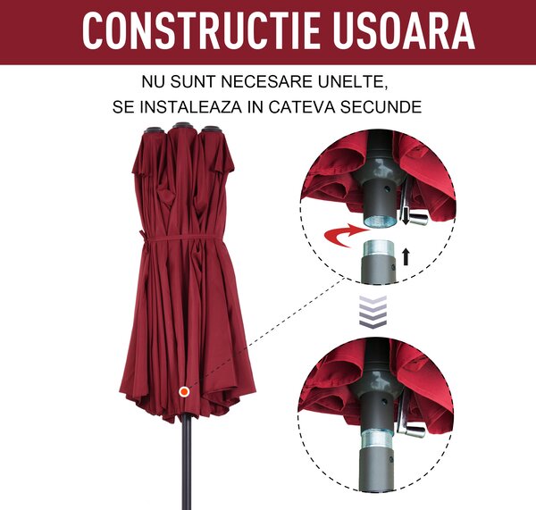 Outsunny Umbrelă Dublă de Grădină în Oțel și Poliester Roșu cu Deschidere Ușoară | Aosom Romania