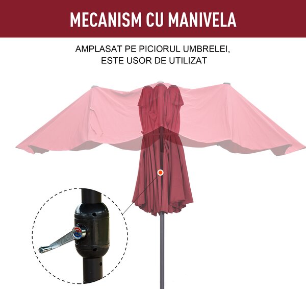 Outsunny Umbrelă Dublă de Grădină în Oțel și Poliester Roșu cu Deschidere Ușoară | Aosom Romania