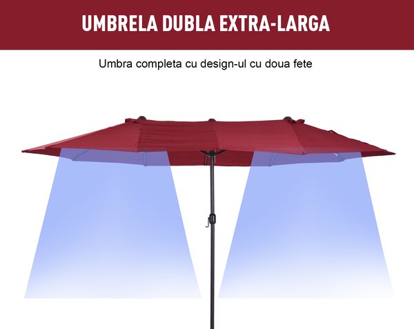 Outsunny Umbrelă Dublă de Grădină în Oțel și Poliester Roșu cu Deschidere Ușoară | Aosom Romania