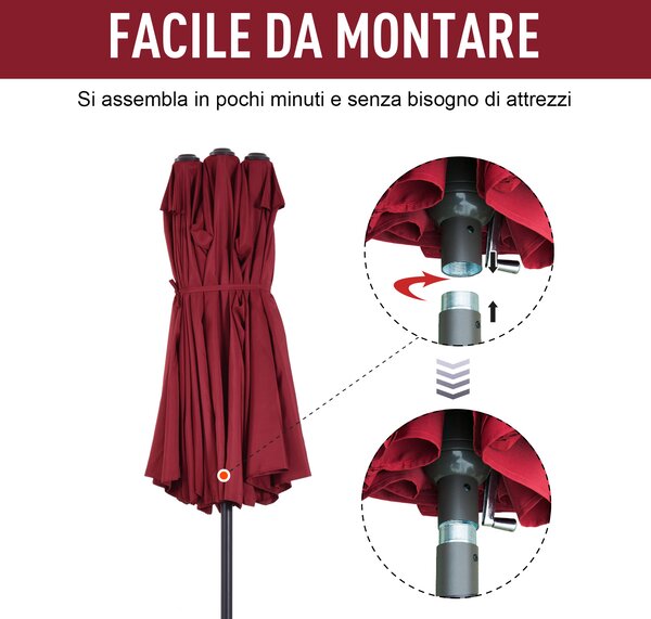 Outsunny Umbrelă Dublă de Grădină în Oțel și Poliester Roșu cu Deschidere Ușoară | Aosom Romania