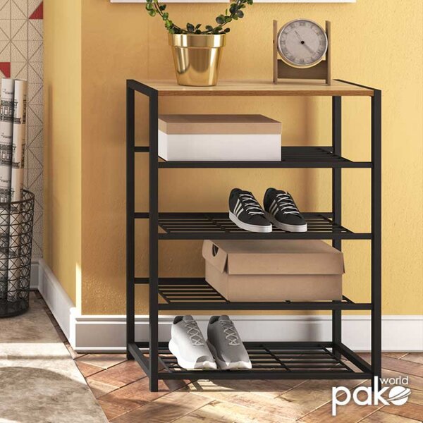 Suport pantofi Model Moses, Stejar / Negru, 83x30x43 cm