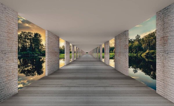 Fototapet - Tunel cu privire spre lac (152,5x104 cm)
