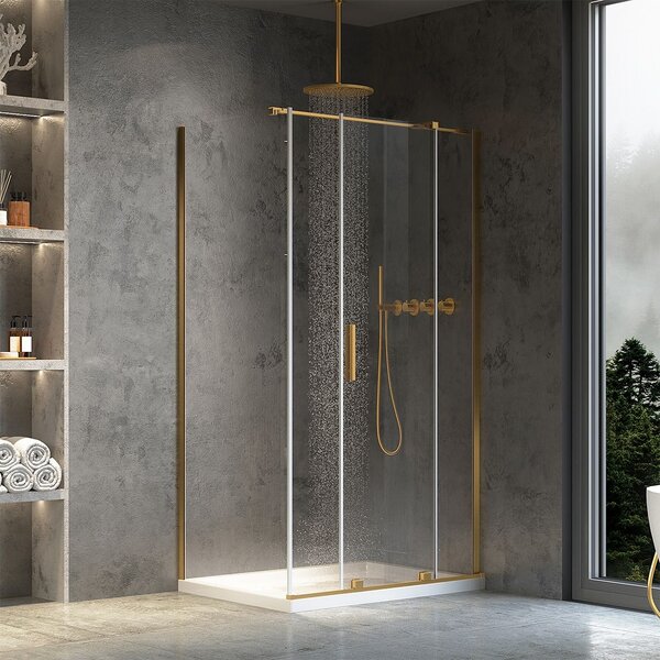 Rea Montana, cabina de dus cu usa culisanta 100x90cm, sticla transparenta 6mm, profil auriu mat, KPL-K2508