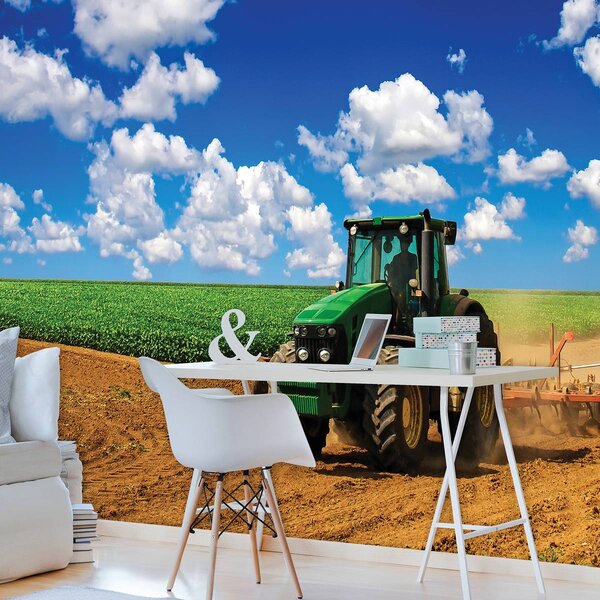 Fototapet - Tractor verde pe teren (152,5x104 cm)