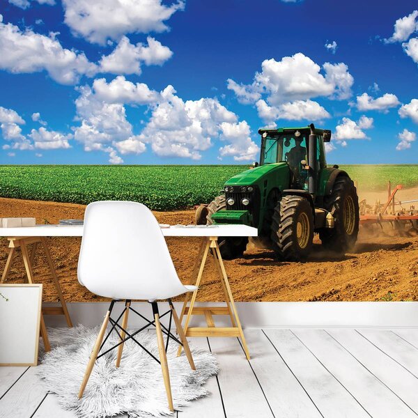 Fototapet - Tractor verde pe teren (152,5x104 cm)