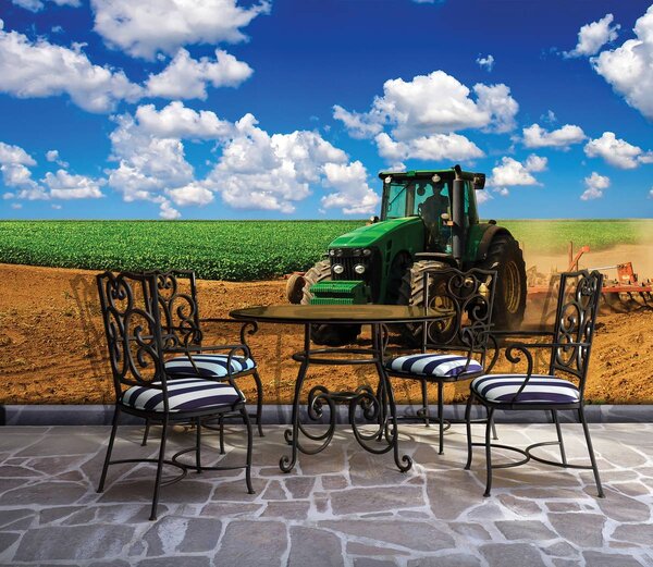 Fototapet - Tractor verde pe teren (152,5x104 cm)