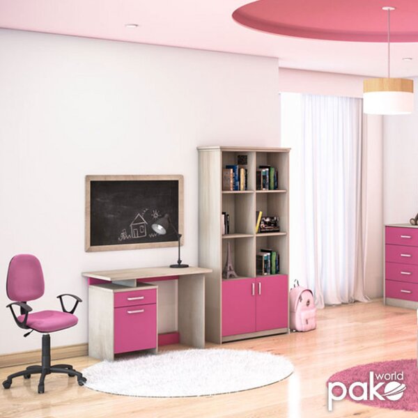 Birou pentru Copii Pako World, model Castillo, 100x75x55 cm, Stejar castillo/Roz