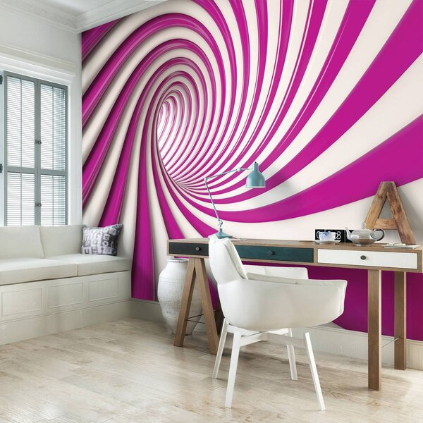 Fototapet - Tunelul alb și roz 3D (152,5x104 cm)