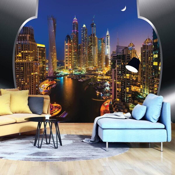 Fototapet - Zgârăienorii din Dubai noaptea (152,5x104 cm)
