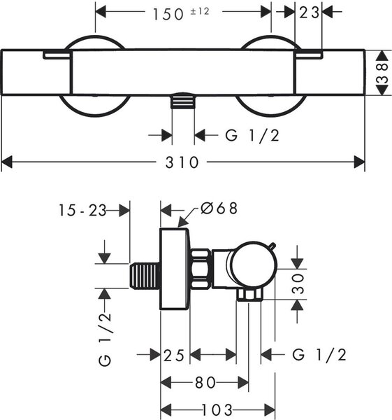 Hansgrohe Ecostat Fine baterie de duș perete cu termostat negru 13324670