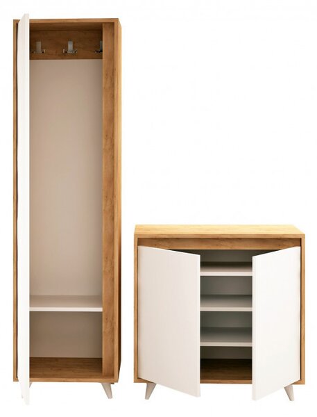 Dulap Pantofi Model Reyes, Stejar/Alb