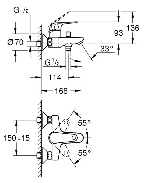 Grohe Swift baterie cadă-duș perete crom 24335001