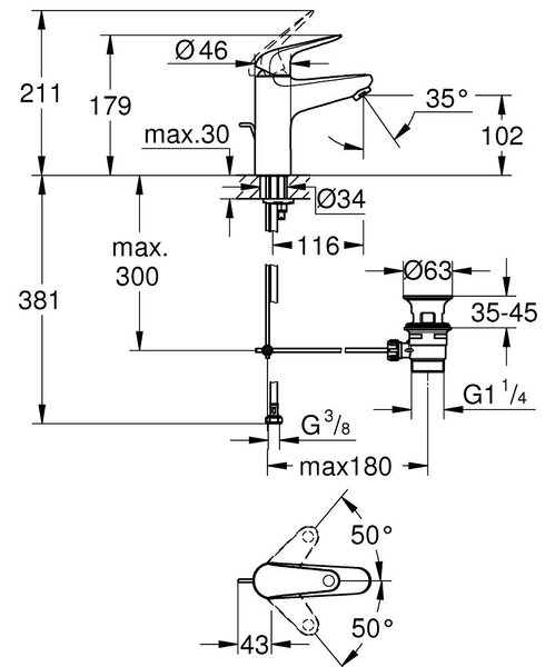 Grohe Swift baterie lavoar stativ crom 24325001