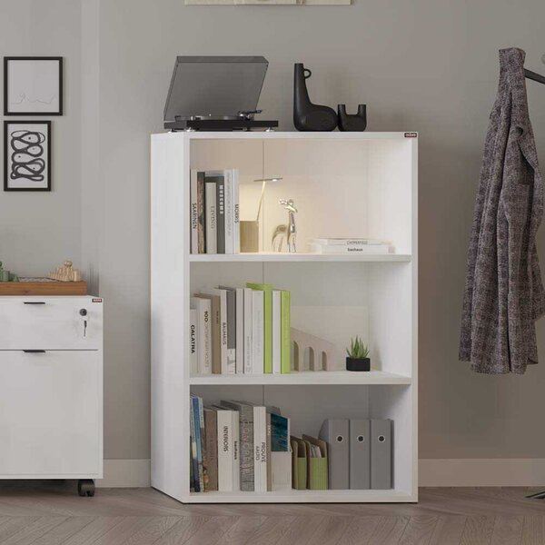Biblioteca Adore Rio Mini, 3 rafturi, Alb - Nuc - Antracit, 72x109x34 cm