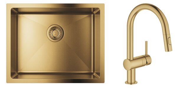 Set chiuveta din otel Grohe K700 31574GN1, baterie bucătărie Grohe Minta 32321GN2