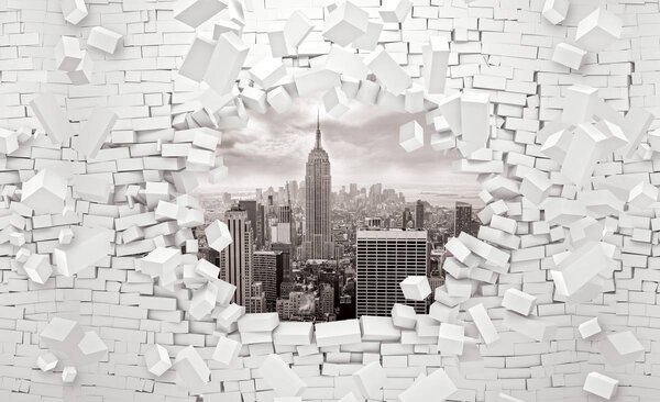 Fototapet - New York și 3D Brickwall (254x184 cm)